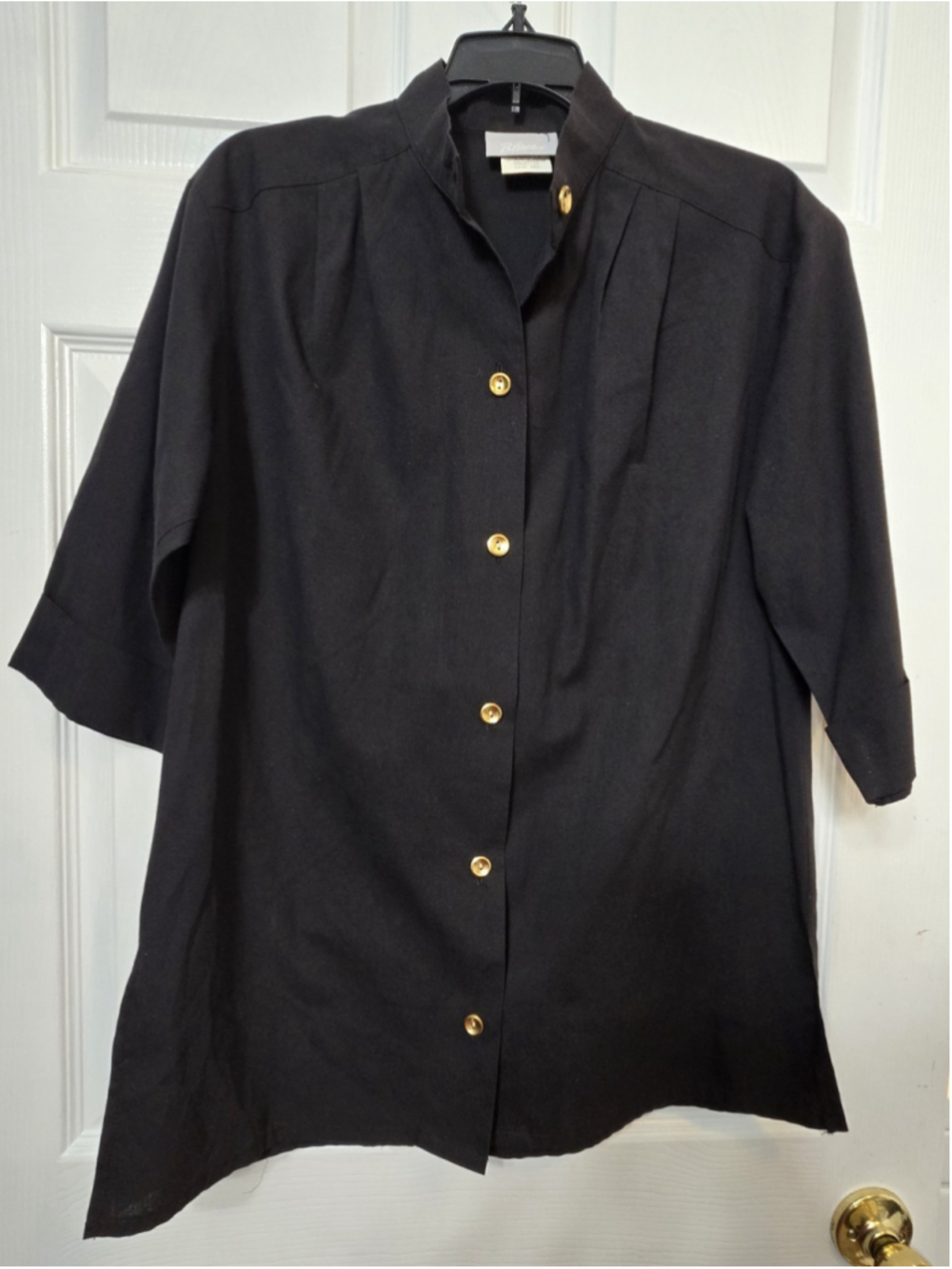 Vintage 80s 90s Blair Black Button Up Shirt Gold Buttons Mock Neck Medium